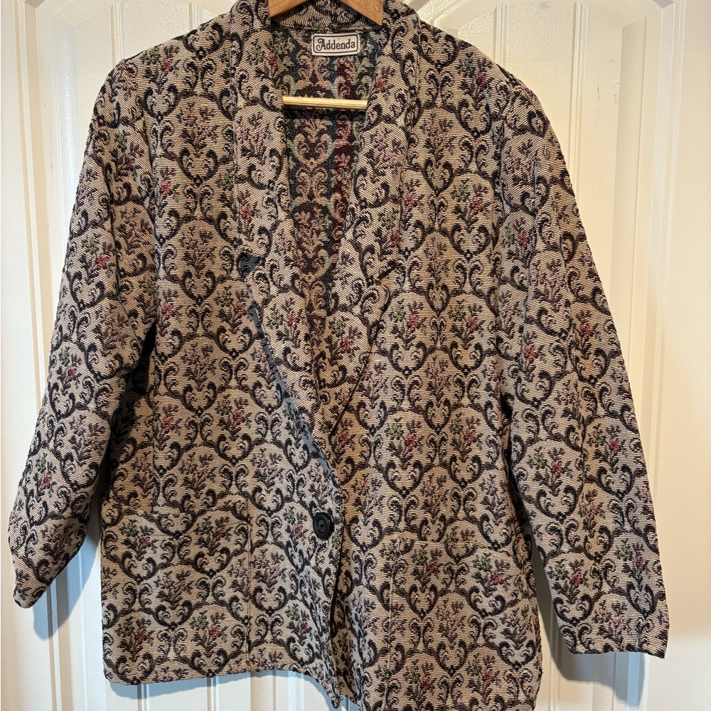 Vintage addenda Women's Patterned Wool Blend Blazer Jacket - Beige/Black